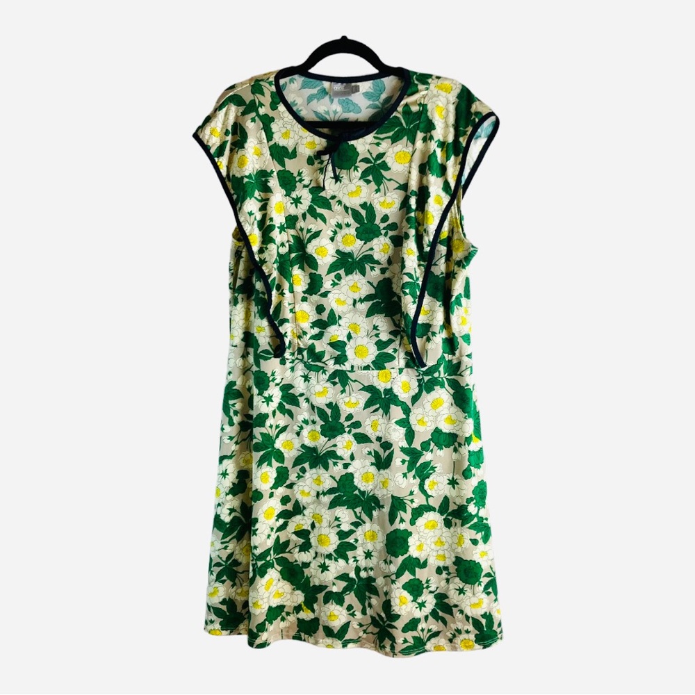 Asos Dress Green Flower with Black Piping Accent‎ Size 14 - Picture 3 of 11